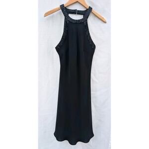 Jones New York Womens Black Halter Dress Sz 6 Beaded Neckline Midi Formal Silk
